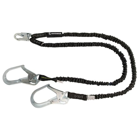 Safewaze PRO 6' Internal Energy Absorbing Lanyard: Dual Leg, Rebar Hooks FS586